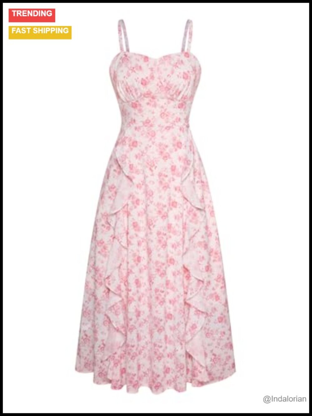 Boho Floral Midi Sun Dress Ruffle Empire Waist Sleeveless A-Line